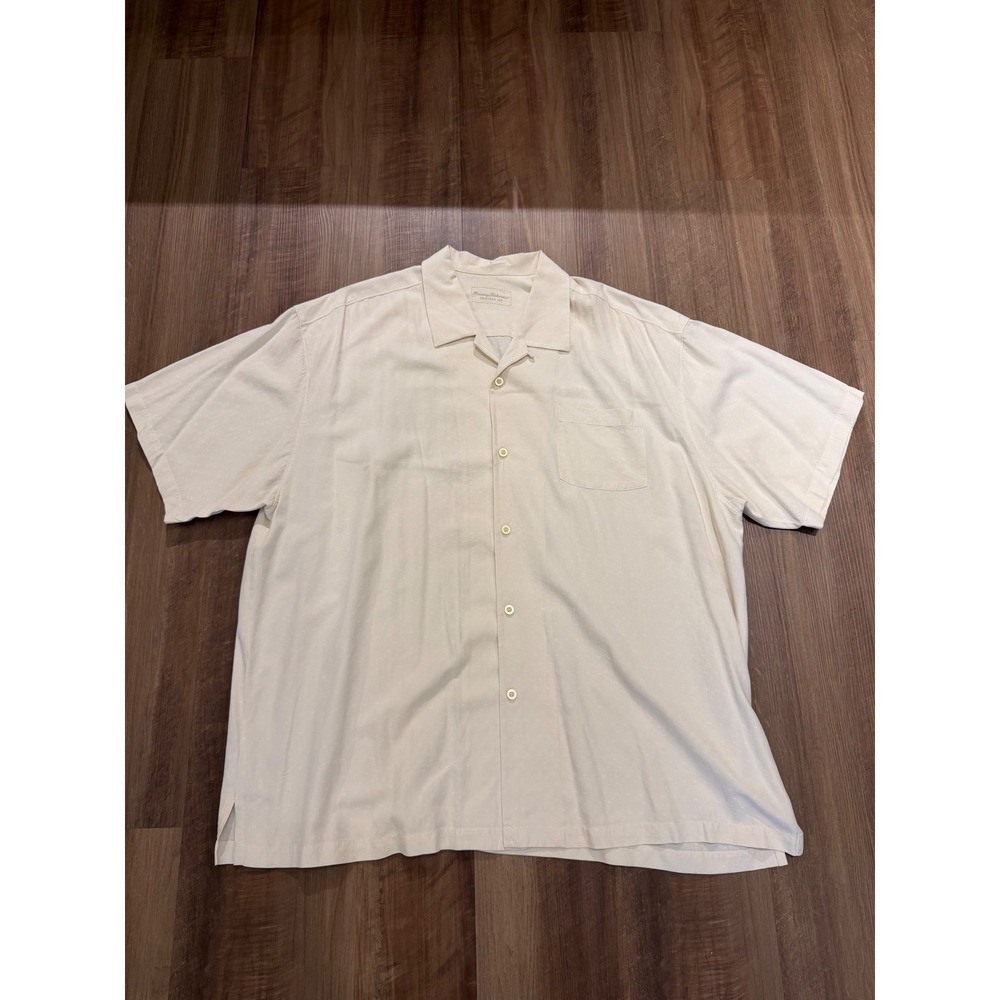 Tommy Bahama Silk Button Down Shirt Mens XXL Cream Short Sleeve Original Fit